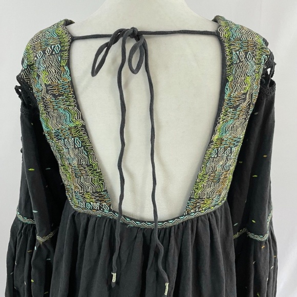 New Free People Much Love Embroidered Long Sleeve Tunic Top Washed Black Size XS - Picture 13 of 16